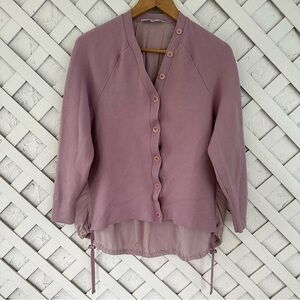 TIBI Lilac Purple Merino Wool Silk Contrast Back Raglan Cardigan